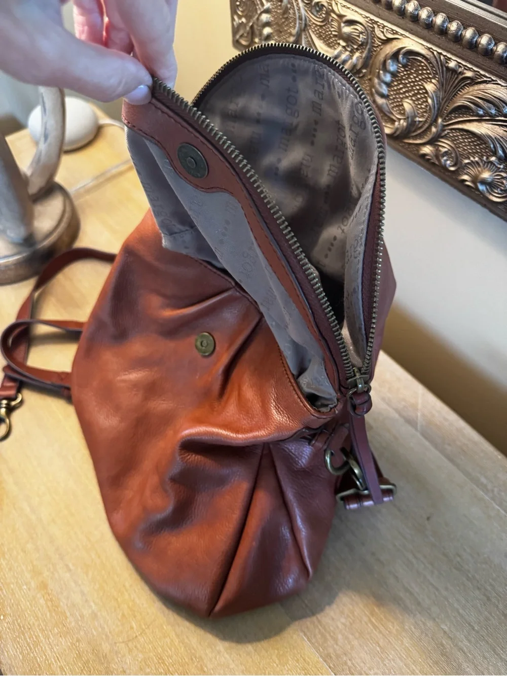 Women's Leather Crossbody Bag in cognac brown genuine leather.